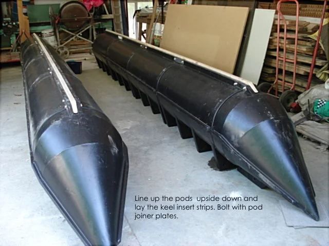 Main Boat Pods lined up upside down with keel insert strips