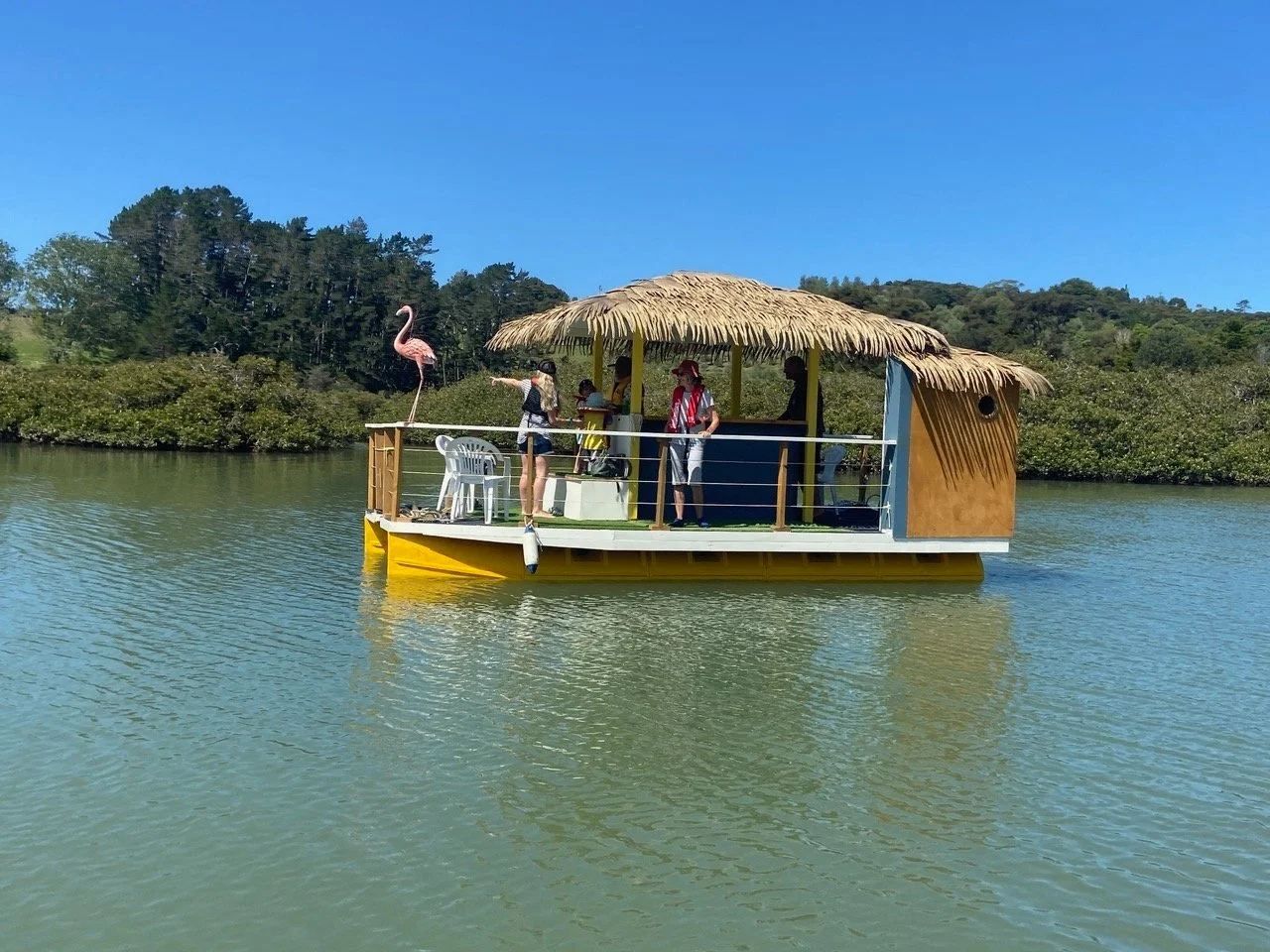 Tiki bar boat on yellow pods
