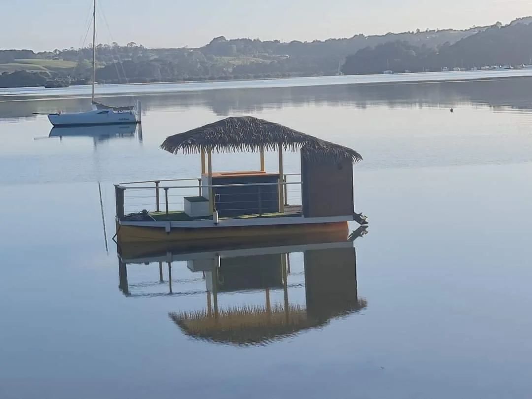 Thatched hut on a floating platform